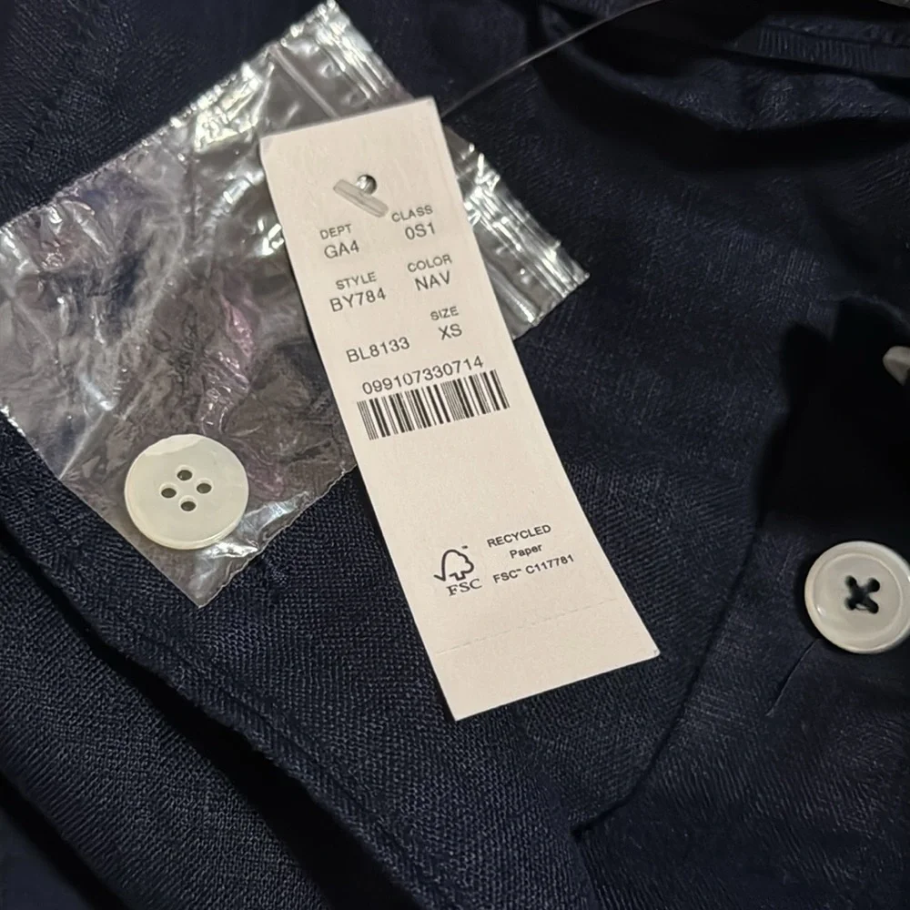 J Crew Capitaine Linen Shirt Dress Navy Lagenlook Minimalist Summer 2024 NWT-XS - Picture 10 of 12